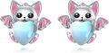 wholesale 925 Sterling Silver Heart-Shaped Cat with Wings Moonstone Stud Earrings for Women Girls Gift Idea-0-0