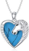 wholesale 925 Sterling Silver Turquoise Heart Horse Pendant Necklace for Women-0-0