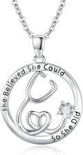 wholesale 925 Sterling Silver & Zircon Stethoscope Necklace for Medical Staff - 20mm Pendant, 18+2 Chain, 4.6g - Inspirational Gift for Doctors, Nurses (US Only)-0-0