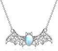 wholesale 925 Sterling Silver Rainbow Moonstone Bat Pendant Necklace with Chain 45cm Length-0-0