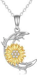 wholesale 925 Sterling Silver Yellow Gold Plated Sunflower Pendant Chain Necklace-0-0