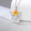 wholesale 925 Sterling Silver Sunflower Pendant with Longhorn Bull Necklace-0-1
