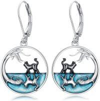 wholesale 925 Sterling Silver Cat & Deer Moon Drop Earrings - Halloween Gift for Her-Cat B