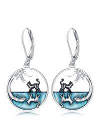wholesale 925 Sterling Silver Cat & Deer Moon Drop Earrings - Halloween Gift for Her-Cat B