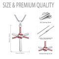 wholesale 925 Sterling Silver Baseball Cross Pendant Necklace With Red Detailing-0-4