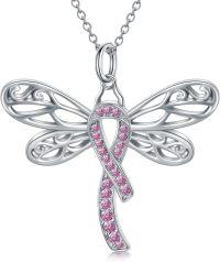 wholesale 925 Sterling Silver Dragonfly Pink Ribbon Breast Cancer Awareness Pendant Necklace for Women Gifts-02-Dragonfly-pink-Breast Cancer-02-Dragonfly-pink-Breast Cancer