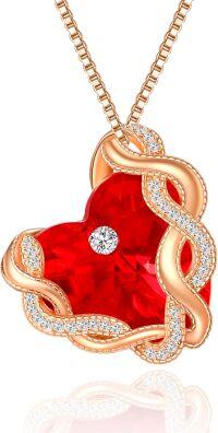 wholesale 925 Sterling Silver Infinity Heart Birthstone Crystal Necklace-07-Jul-Ruby Red