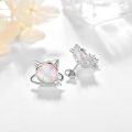 wholesale 925 Sterling Silver Cat Opal Stud Earrings with Cubic Zirconia - Hypoallergenic Gift for Women-0-1