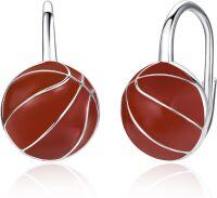 wholesale 925 Sterling Silver Basketball Shape Sporty Leverback Drop Earrings for Women-Basketball