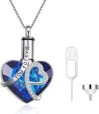 wholesale 925 Sterling Silver Blue Austrian Crystal Heart Cremation Jewelry Keepsake Pendant with Funnel and Keychain-A1 I love you forever - Classic