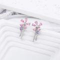 wholesale 925 Sterling Silver Pink & Purple Cubic Zirconia Dragonfly Drop Earrings-0-4