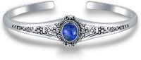 wholesale 925 Sterling Silver Lapis Lazuli Adjustable Vintage Chic Bangle Bracelet-Lapis Lazuli