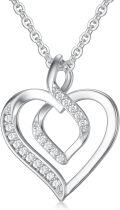 wholesale 925 Sterling Silver 925 & Cubic Zirconia Double Heart Pendant Necklaces for Women Gifts-0-0