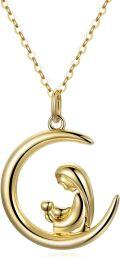 wholesale 14K Gold Dainty Mother & Child in Crescent Moon Pendant Necklaces Gifts for Women-0-0