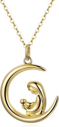 wholesale 14K Gold Dainty Mother & Child in Crescent Moon Pendant Necklaces Gifts for Women-Yellow Gold