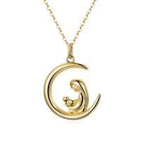 wholesale 14K Gold Dainty Mother & Child in Crescent Moon Pendant Necklaces Gifts for Women-Yellow Gold