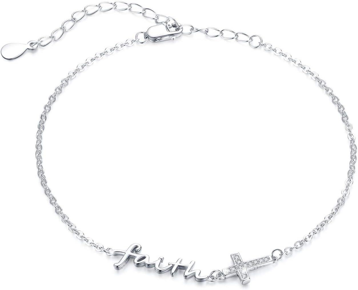 wholesale 925 Sterling Silver Faith Cross Angel Wing Anklet Bracelet Religious  for Women-0-0