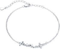 wholesale 925 Sterling Silver Faith Cross Angel Wing Anklet Bracelet Religious  for Women-A# Cross Faith