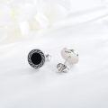 wholesale 925 Sterling Silver Black Onyx Round Stud Earrings - Vintage Style Jewelry for Women and Men-0-4