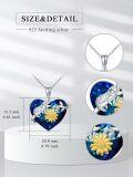 wholesale 925 Sterling Silver Heart-Shaped Pendant with Blue Crystal and Gold Daisy Flower Charm Necklace-0-1