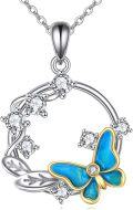 wholesale 925 Sterling Silver Blue Butterfly Enamel Charm Circle CZ Pendants Necklaces Gifts for Women Girls-0-0