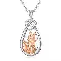wholesale 925 Sterling Silver 3D Rose Gold Plated Fox Pendant Necklace Wholesale for Men & Women-Fox Flower Necklace