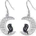 wholesale 925 Sterling Silver Black Cat Moon Drop Earrings Leverback s for Women Girls-0-0