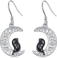 wholesale 925 Sterling Silver Black Cat Moon Drop Earrings Leverback s for Women Girls-Cat Moon Earrings