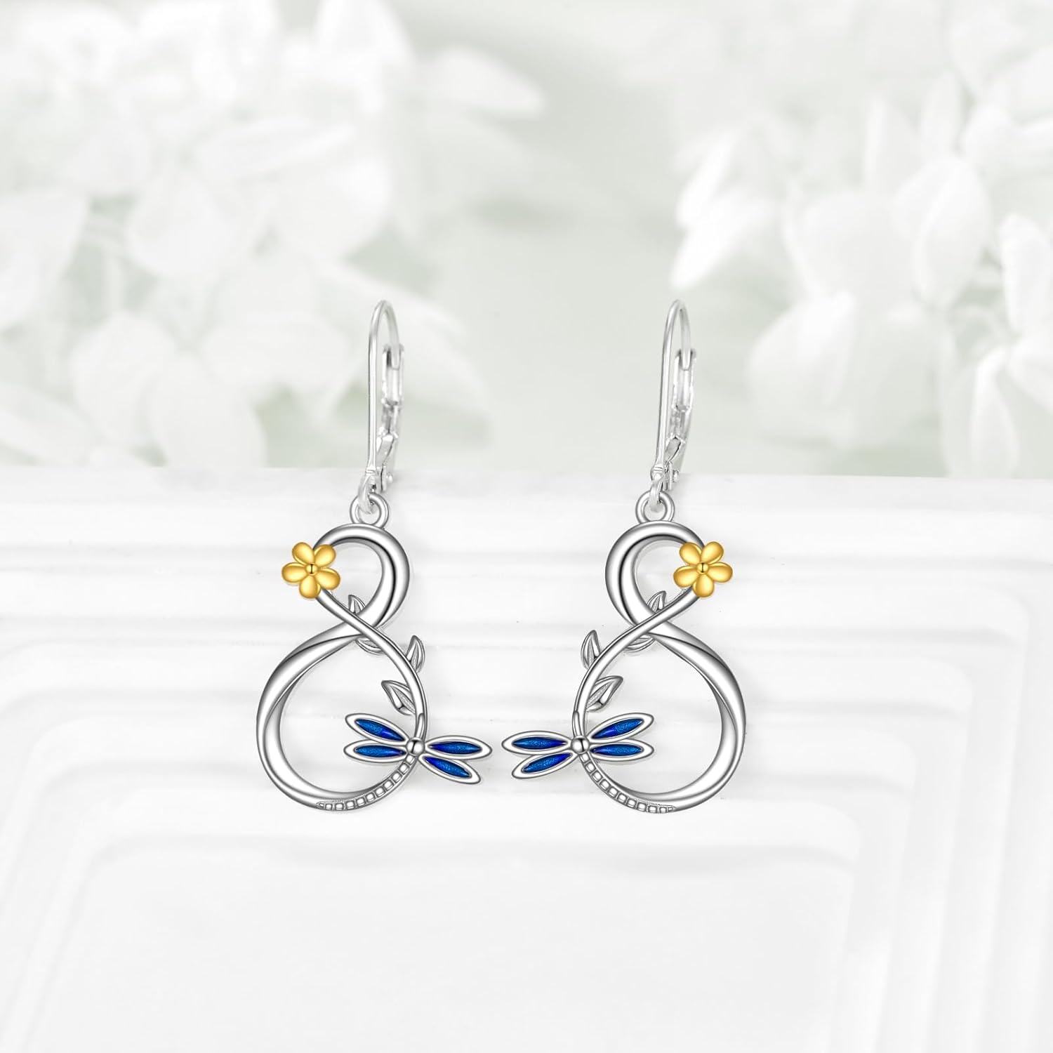 925 Sterling Silver Dragonfly Flower Drop Earrings for Women Girls -0-1