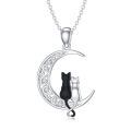 wholesale 925 Sterling Silver Crescent Moon Cat Pendant-0-0