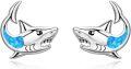 wholesale 925 Sterling Silver Blue Fire Opal Shark Stud Earrings for Women - Hypoallergenic Sea Life s-0-0