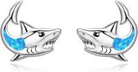 wholesale 925 Sterling Silver Blue Fire Opal Shark Stud Earrings for Women - Hypoallergenic Sea Life s-Blue