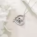 wholesale 925 Sterling Silver Heart Pendant Necklace w/ 3D Squirrel Charm & Cubic Zirconia Stones - Gifts for Girls and Women-0-4