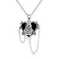 wholesale 925 Sterling Silver Heart-Shaped Black Onyx Rose Flower Pendant Necklace for Women Girls  45cm Chain Length-0-0