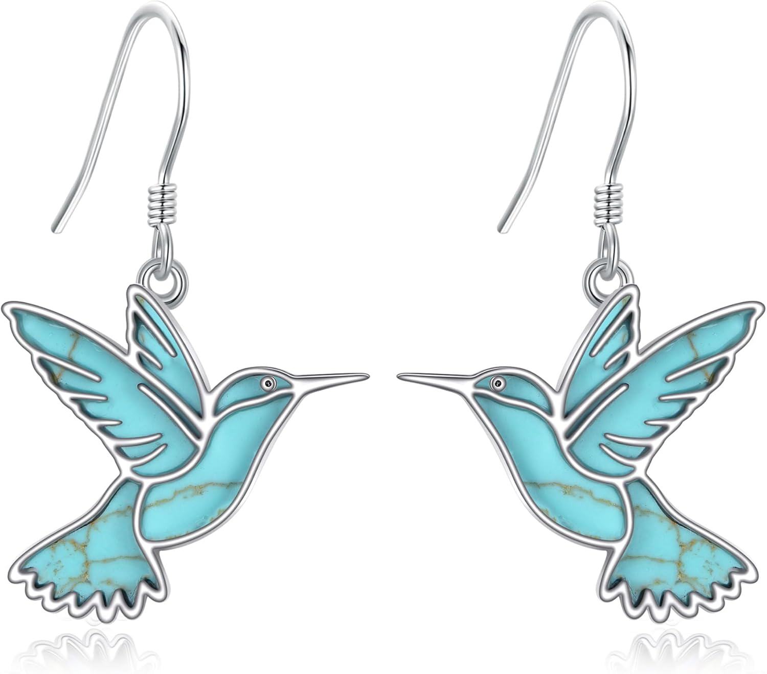 wholesale Sterling Silver Hummingbird Dangle Earrings Bird Jewelry Gifts-Turquoise