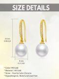 wholesale 14K Gold White Freshwater Pearl Drop Earrings with Diamonds-0-3