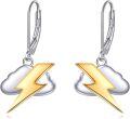 wholesale 925 Sterling Silver Lightning Bolt Dangle Earrings with Cloud Design for Women, Hypoallergenic Nickel-Free Jewelry Gift-0-0
