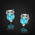 wholesale 925 Sterling Silver Turquoise Owl Stud Earrings - Cute Animal Jewelry for Women-0-2
