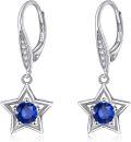 wholesale 925 Sterling Silver Blue Sapphire Star Drop Earrings with Leverback Hooks-0-0