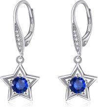 wholesale 925 Sterling Silver Blue Sapphire Star Drop Earrings with Leverback Hooks-Star