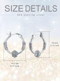 wholesale 925 Sterling Silver Bali Style Beaded Round Huggie Hoop Earrings with Ball Design - 14mm Diameter-0-3