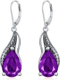 wholesale Sterling Silver Crystal Vintage Teardrop Oxidized Leverback Earrings 14 10mm-Dark Purple