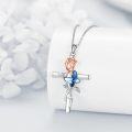 wholesale 925 Sterling Silver Blue Crystal Rose Cross Memorial Keepsake Pendant Necklace for Women-0-3