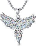 wholesale 925 Sterling Silver White Fire Opal Heart Dove Pendant Necklace for Women Girls Gift-0-12