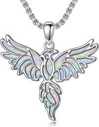 wholesale 925 Sterling Silver White Fire Opal Heart Dove Pendant Necklace for Women Girls Gift-Phoenix