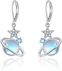 wholesale 925 Sterling Silver Moonstone Planet & Star Drop Earrings - Celestial Jewelry for Women-Lever Back