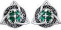 wholesale 925 Sterling Silver Green Enamel Shamrock Stud Earrings with Celtic Knot Design-0-0