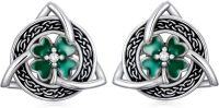 wholesale 925 Sterling Silver Green Enamel Shamrock Stud Earrings with Celtic Knot Design-Clover 3