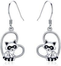 wholesale 925 Sterling Silver Hypoallergenic Heart-Shaped Raccoon Drop Earrings for Women Girls Gifts-Raccoon