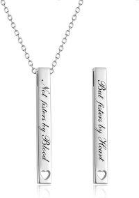 wholesale  Metal Sterling Silver Stone Bar Necklace Inspirational Jewelry for Women -Not Sisters By Blood But Sisters By Heart-Silver